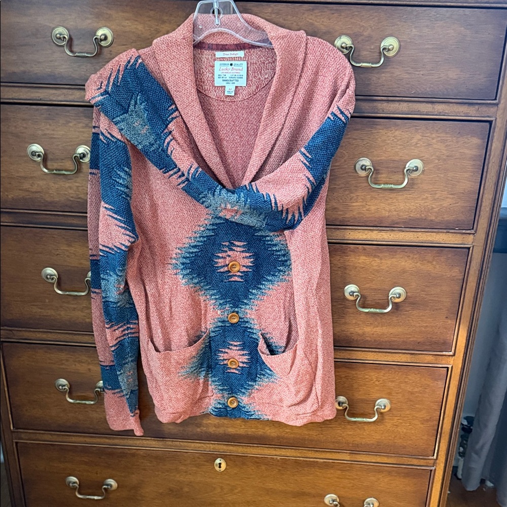 Lucky brand, indigo orange and Navy Patterned Cardigan